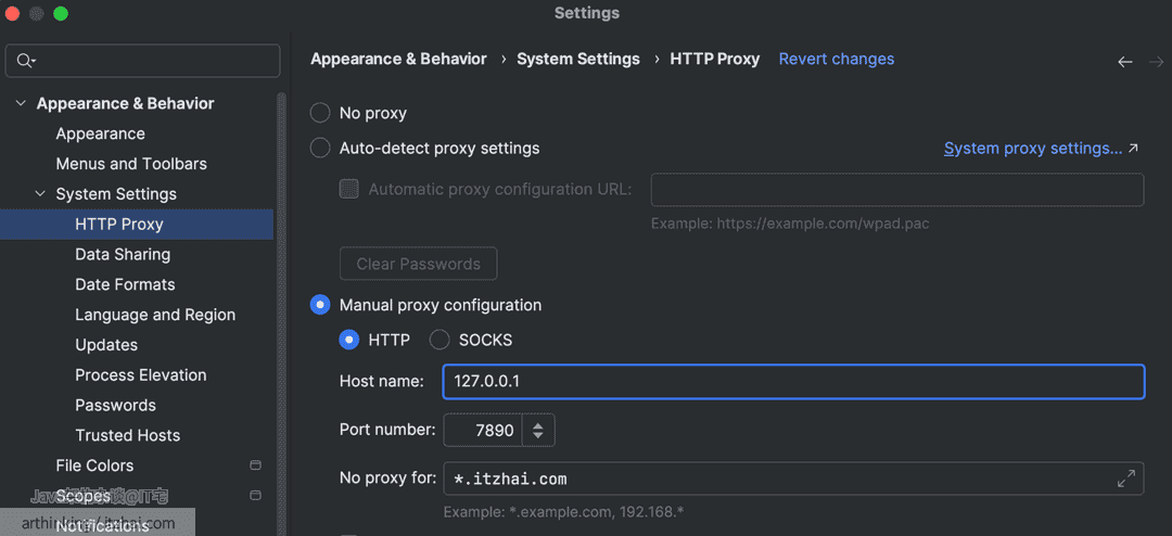 IDEA HTTP Proxy Settings